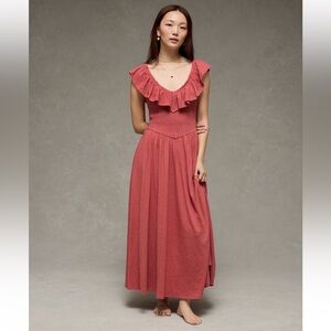 American Eagle Sunchaser Knit Drop Waist Midi Dress Size Medium Clay Pink NEW